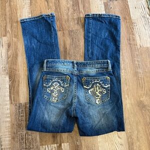 Rock 47 by Wrangler Denim Low Rise Bootcut Jeans with Cowhide Jewels sz8x32